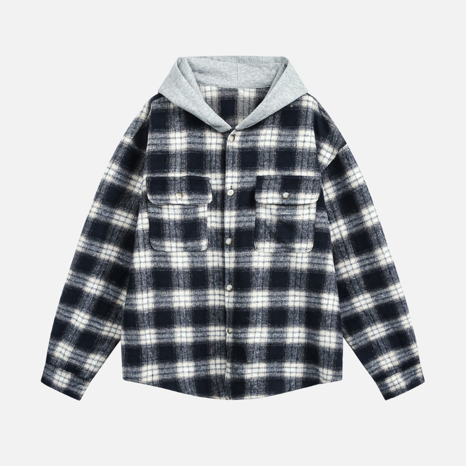 Sudadera con capucha de cuadros cepillados en bloques de color 