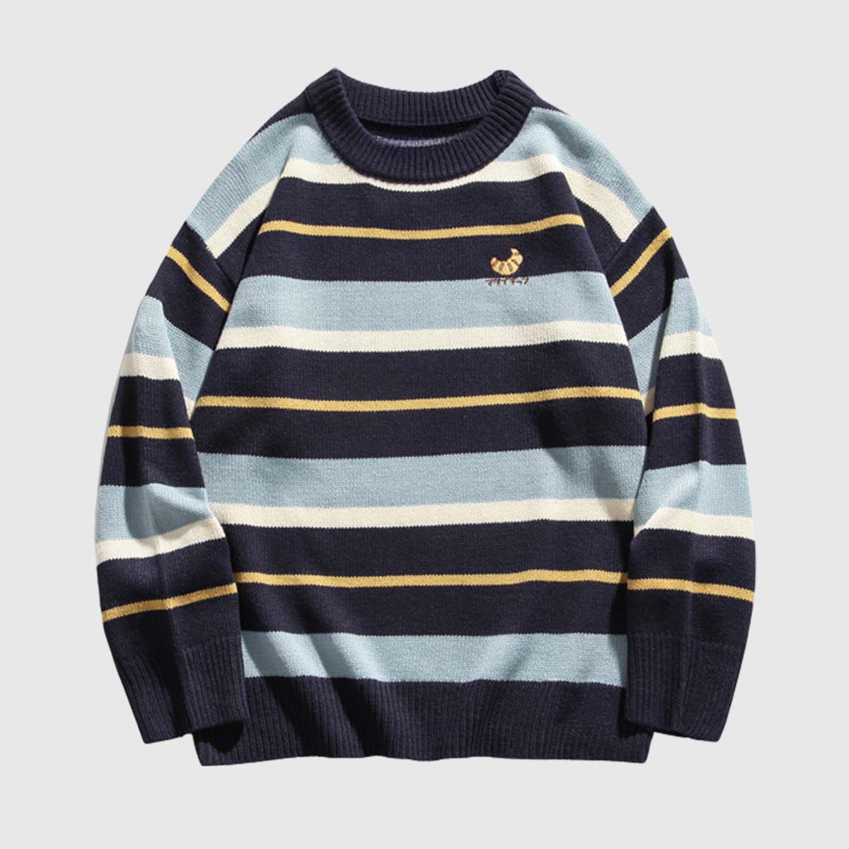 Striped Embroidered Knit Sweater