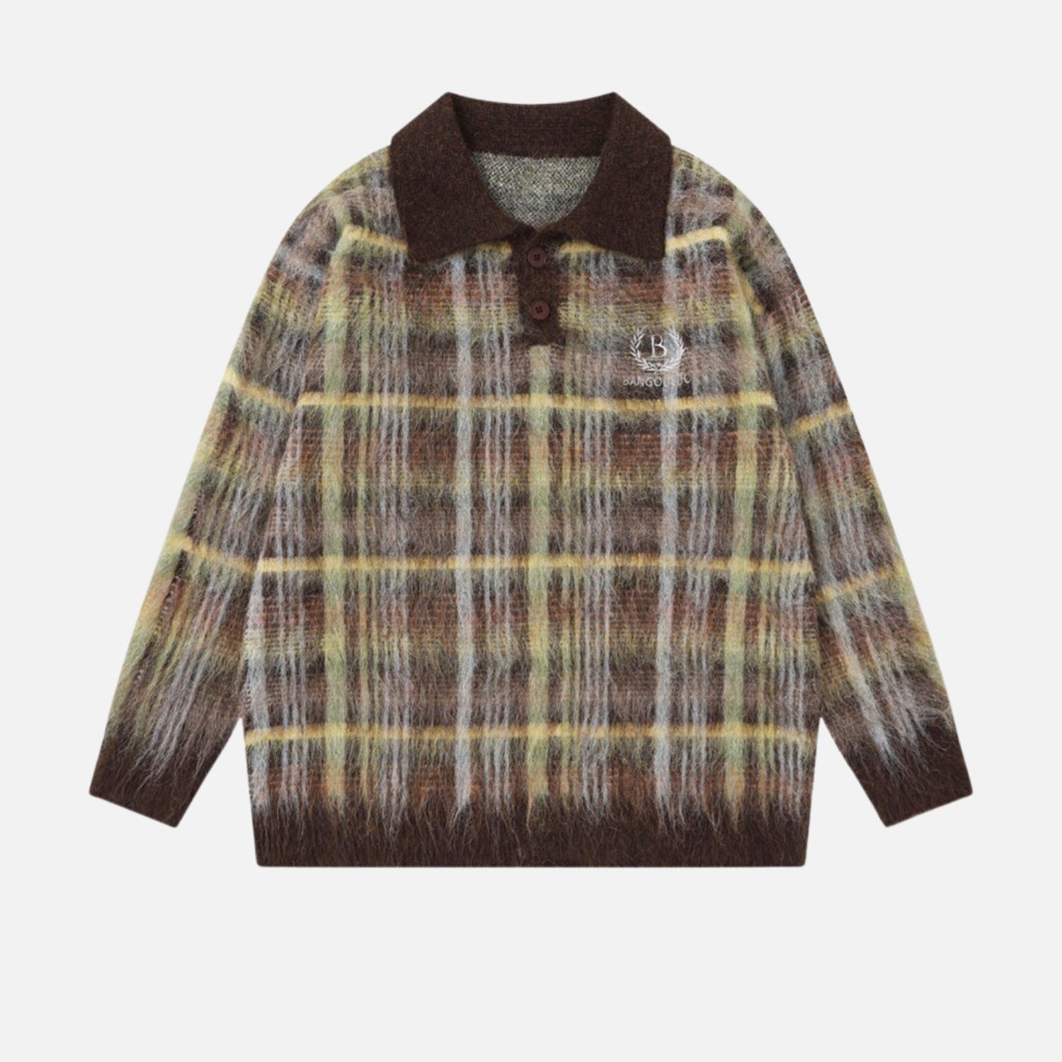 Vintage Plaid Brushed Knit Sweater