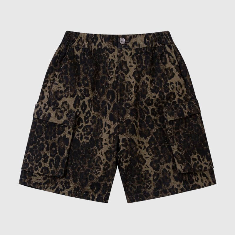 Leopard Cotton Cargo Shorts