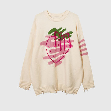 Embroidered Strawberry Jacquard Sweater