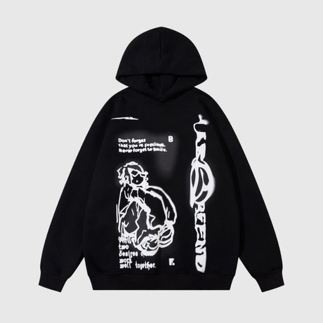 Line Person & Letter Printed Hoodies