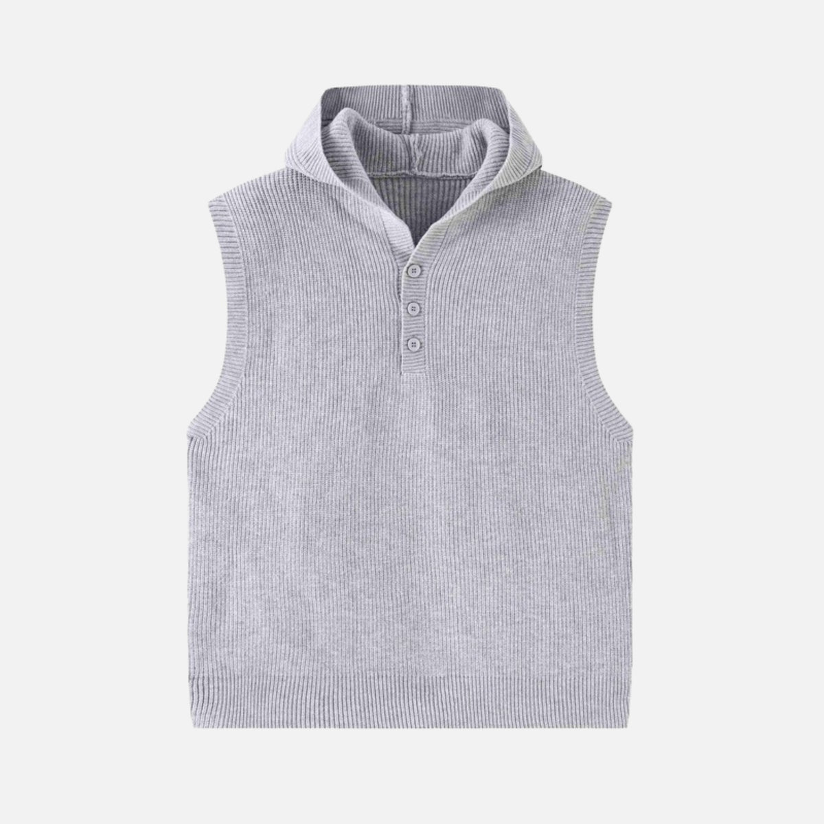 Solid Button-Up Hooded Sweater Vest