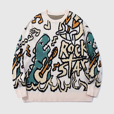 Rock Star Dinosaur Graphic Sweater