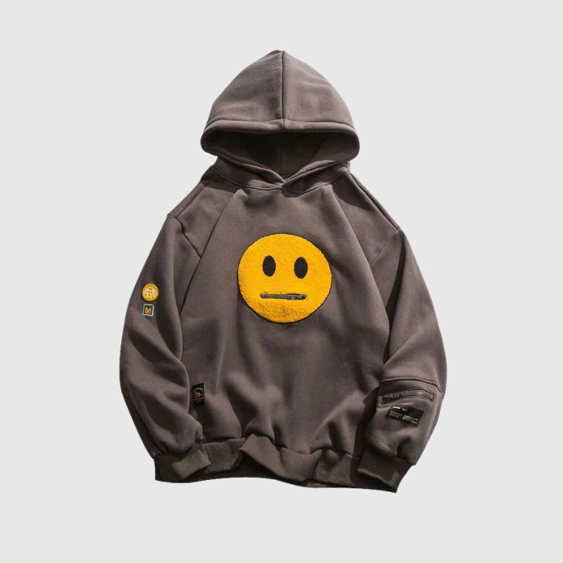 Street Style Smiley Face Patchwork Hoodie