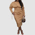Ruched Drawstring Sleeves Solid Color Dresses