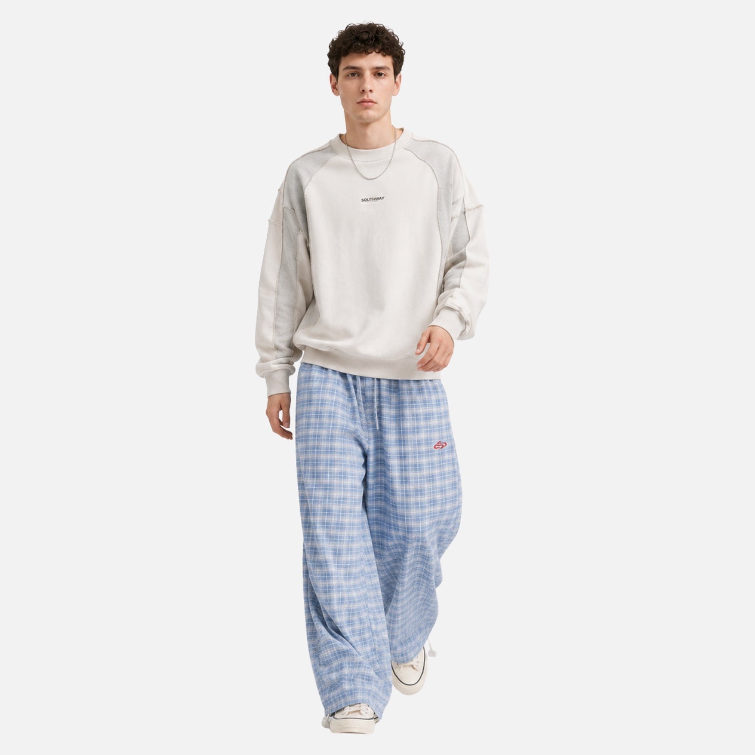 Plaid Slouchy Slant Baggy Pants