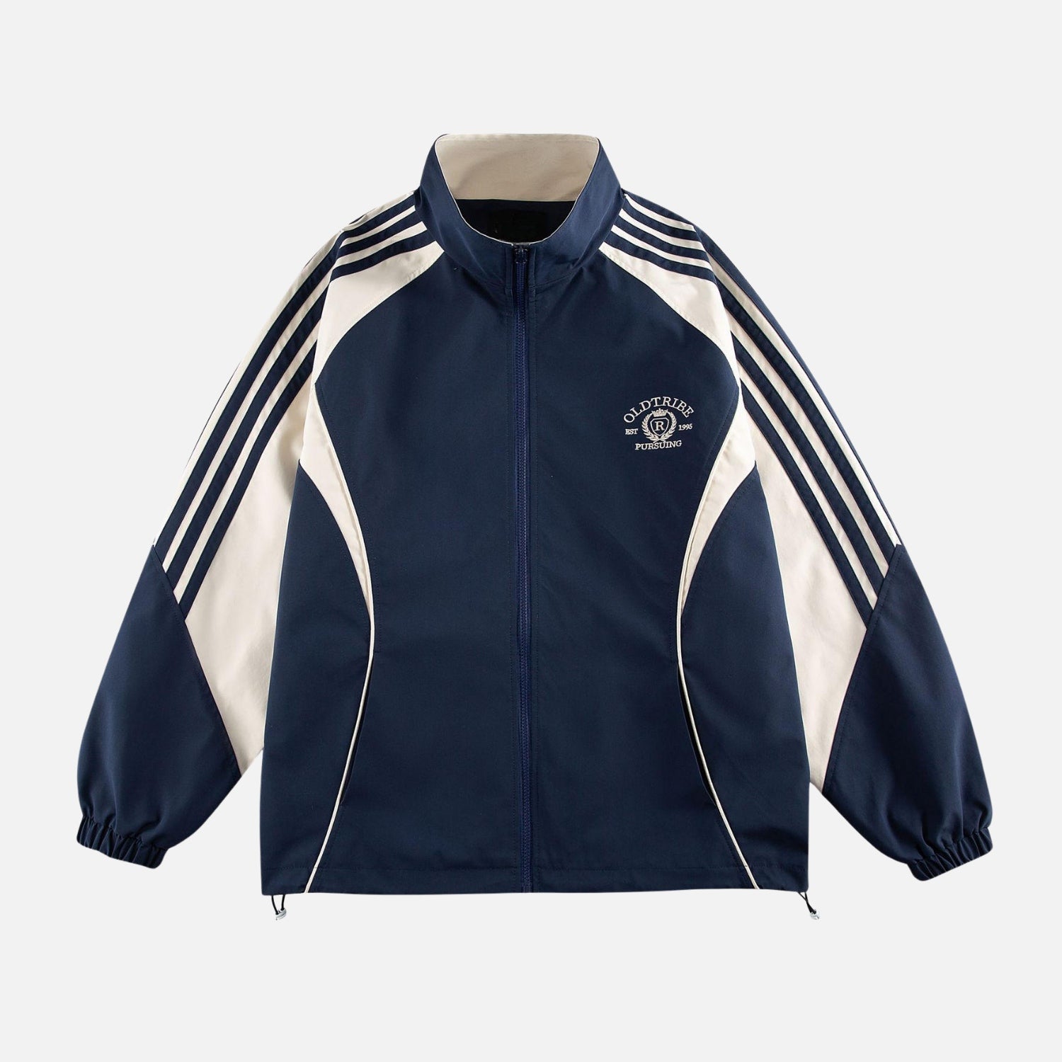 Vintage-Trainingsjacke mit Streifen und Stehkragen
