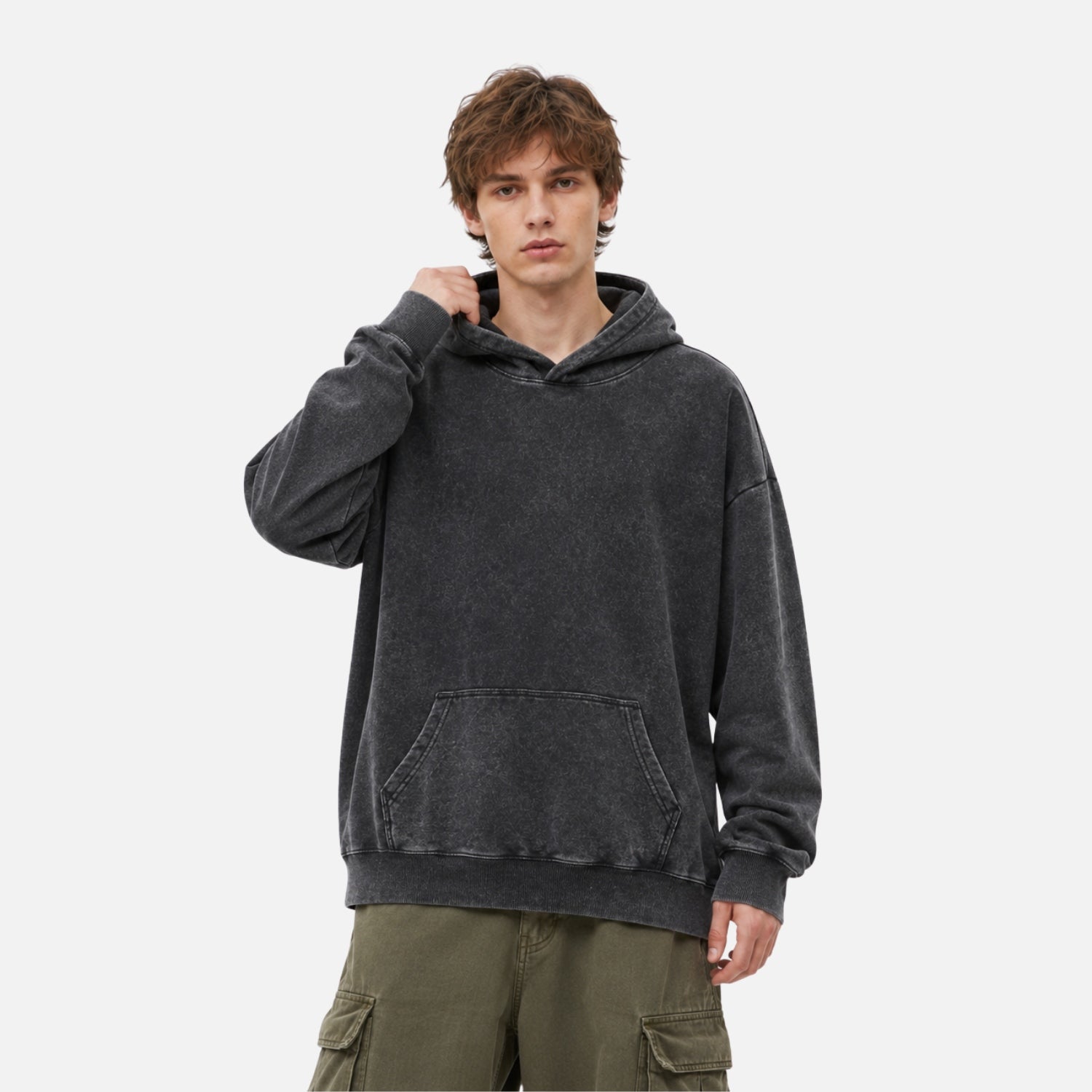 Gewaschener Vintage-Hoodie in Unifarbe