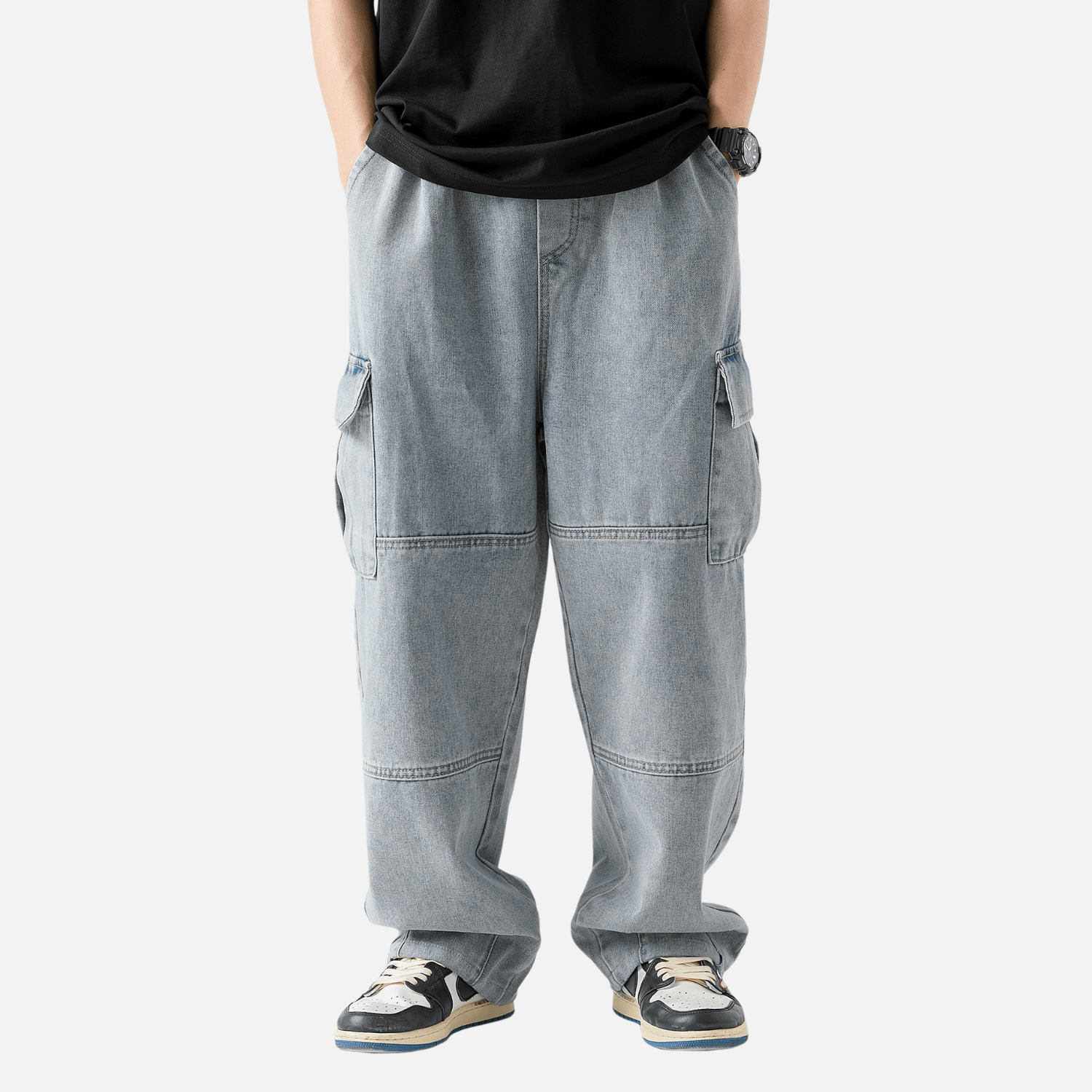 Pocket Patchwork Design Cargo Jeans