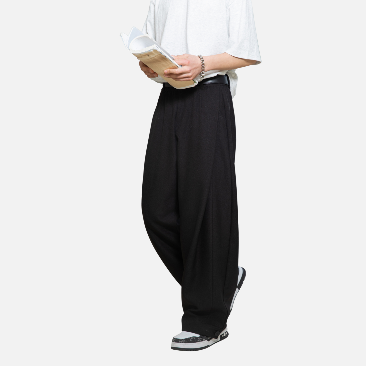 Draped Pleated Straight-Leg Trousers