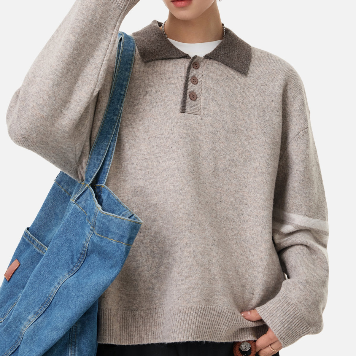 Vintage Old-Money Colorblock Polo Sweater