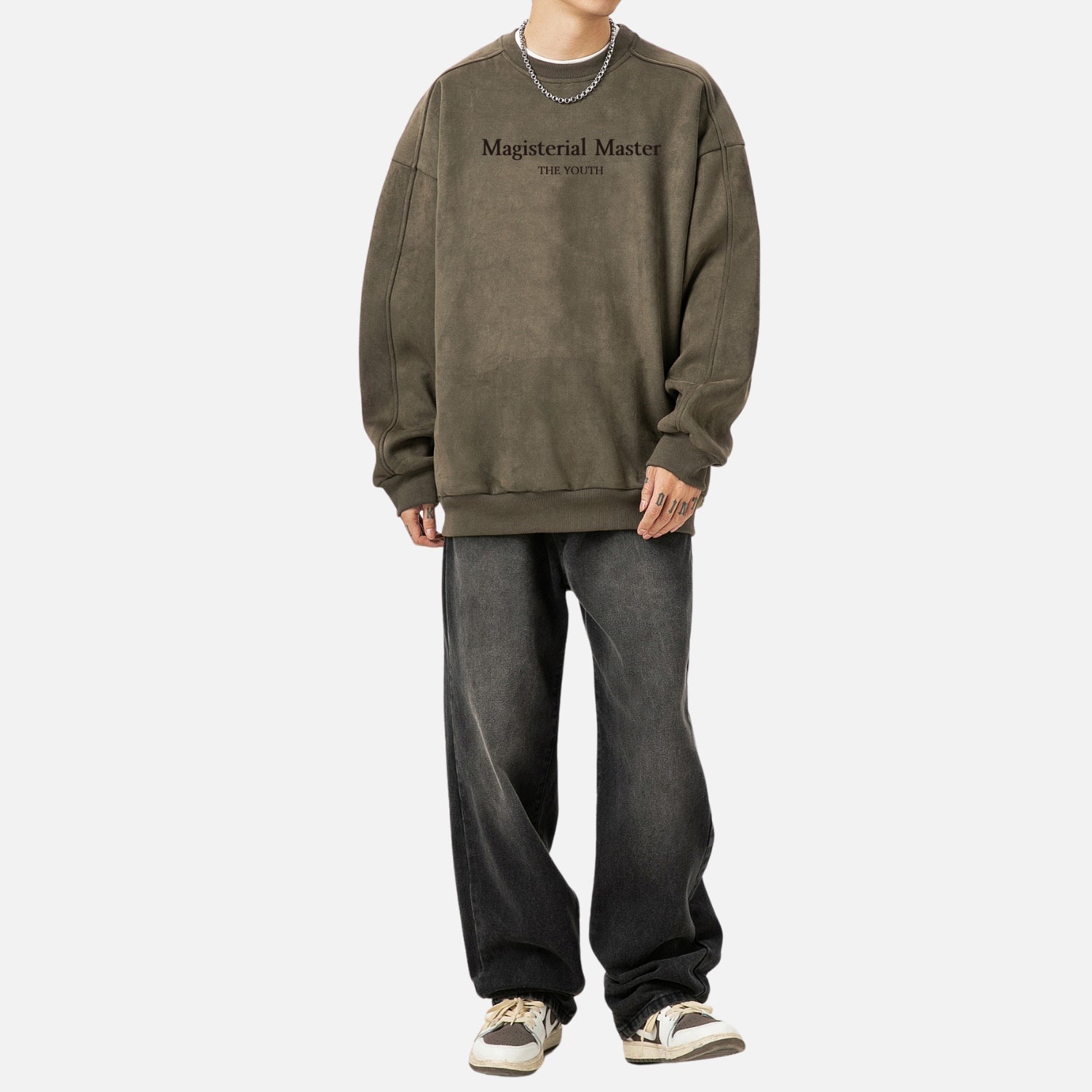 Vintage Suede-Look Crewneck Sweatshirt