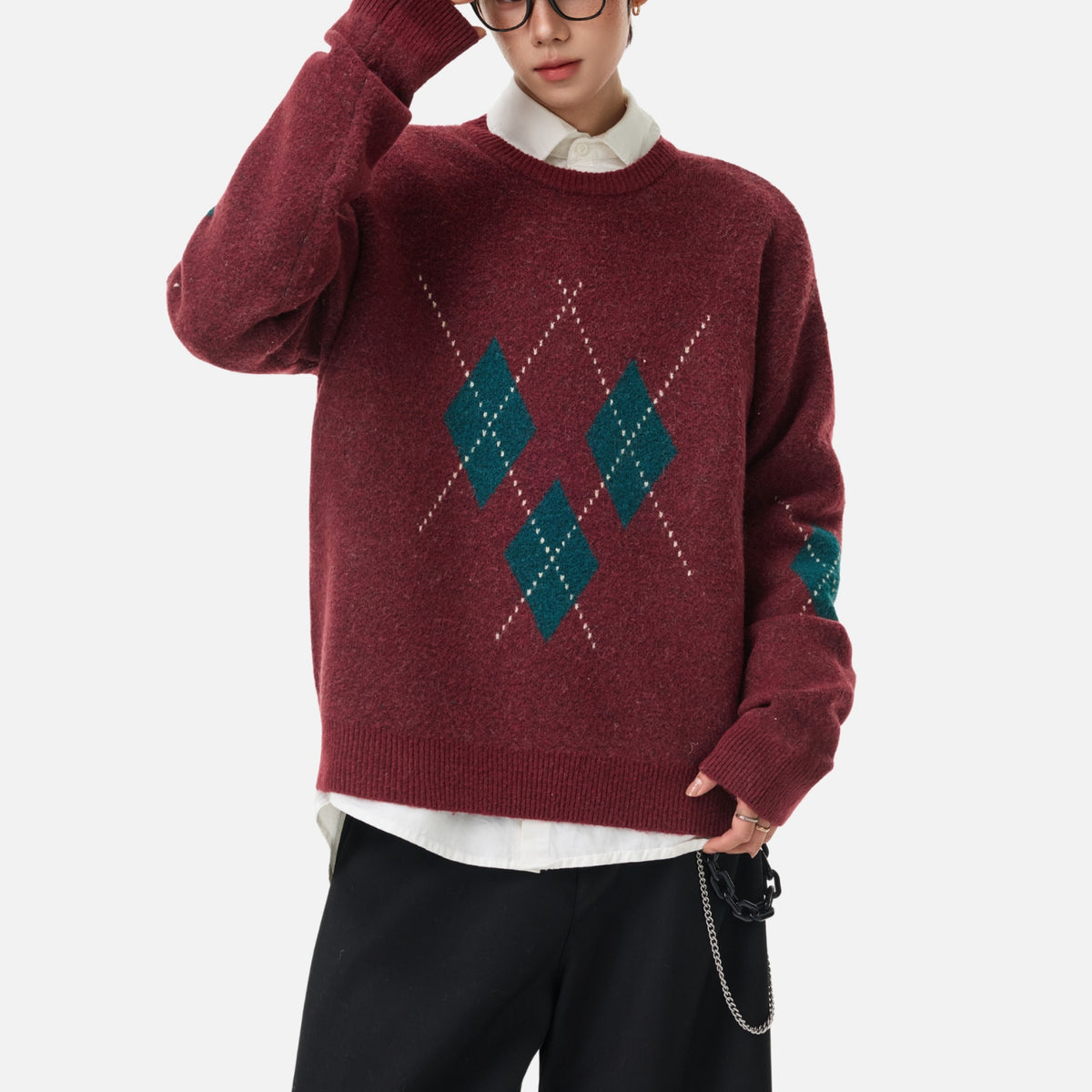 Vintage Diamond Colorblock Crewneck Sweater
