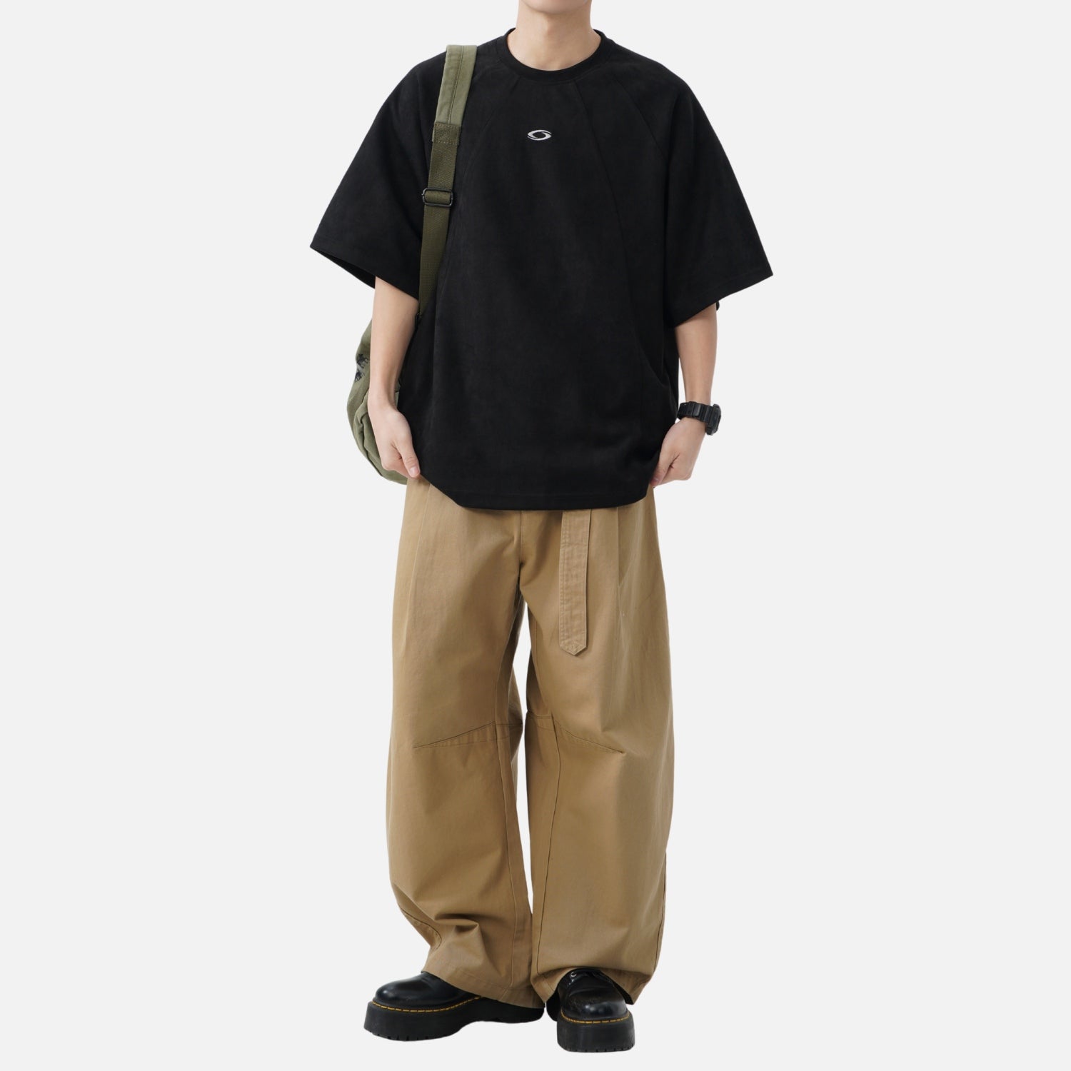 Paneled Faux Suede Short Sleeve Tee