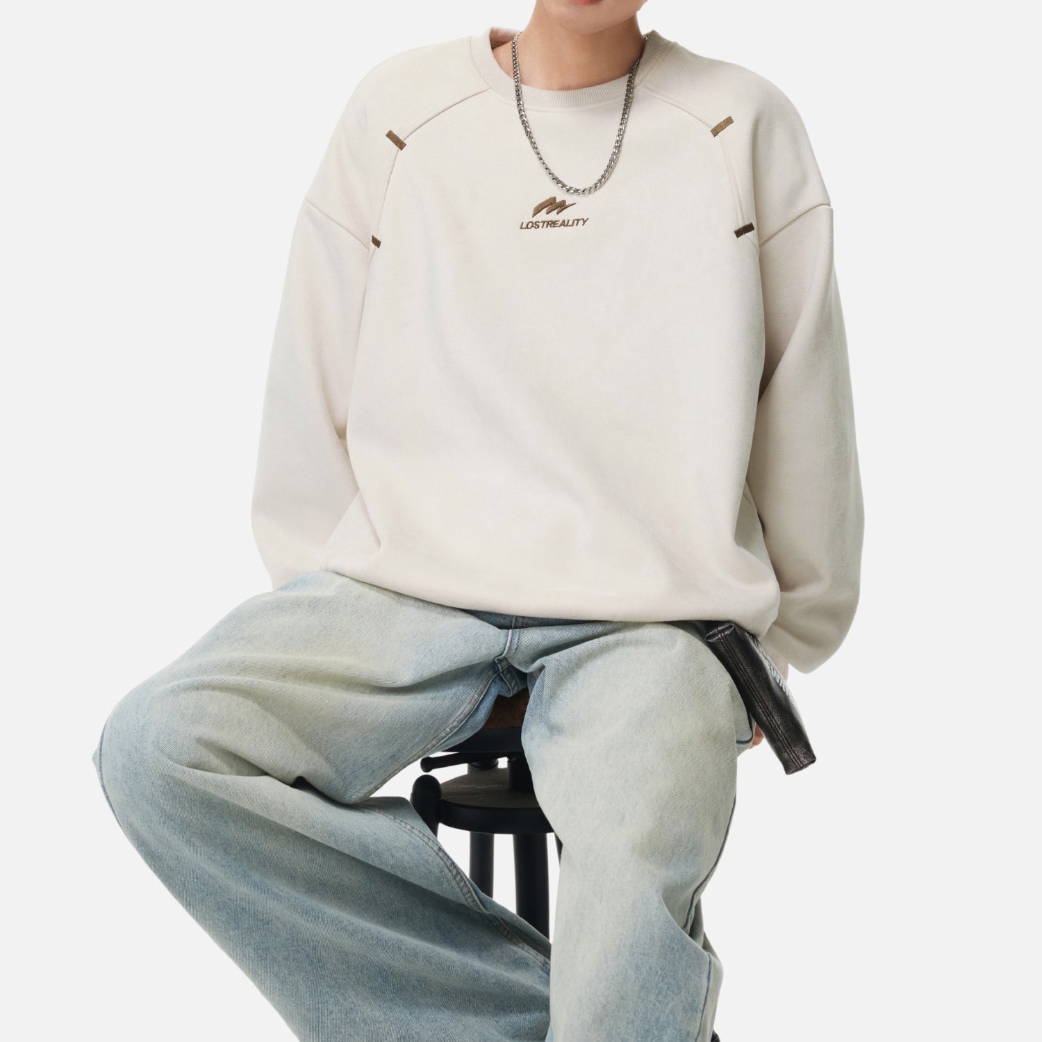 Suede-Texture Embroidered Sweatshirt