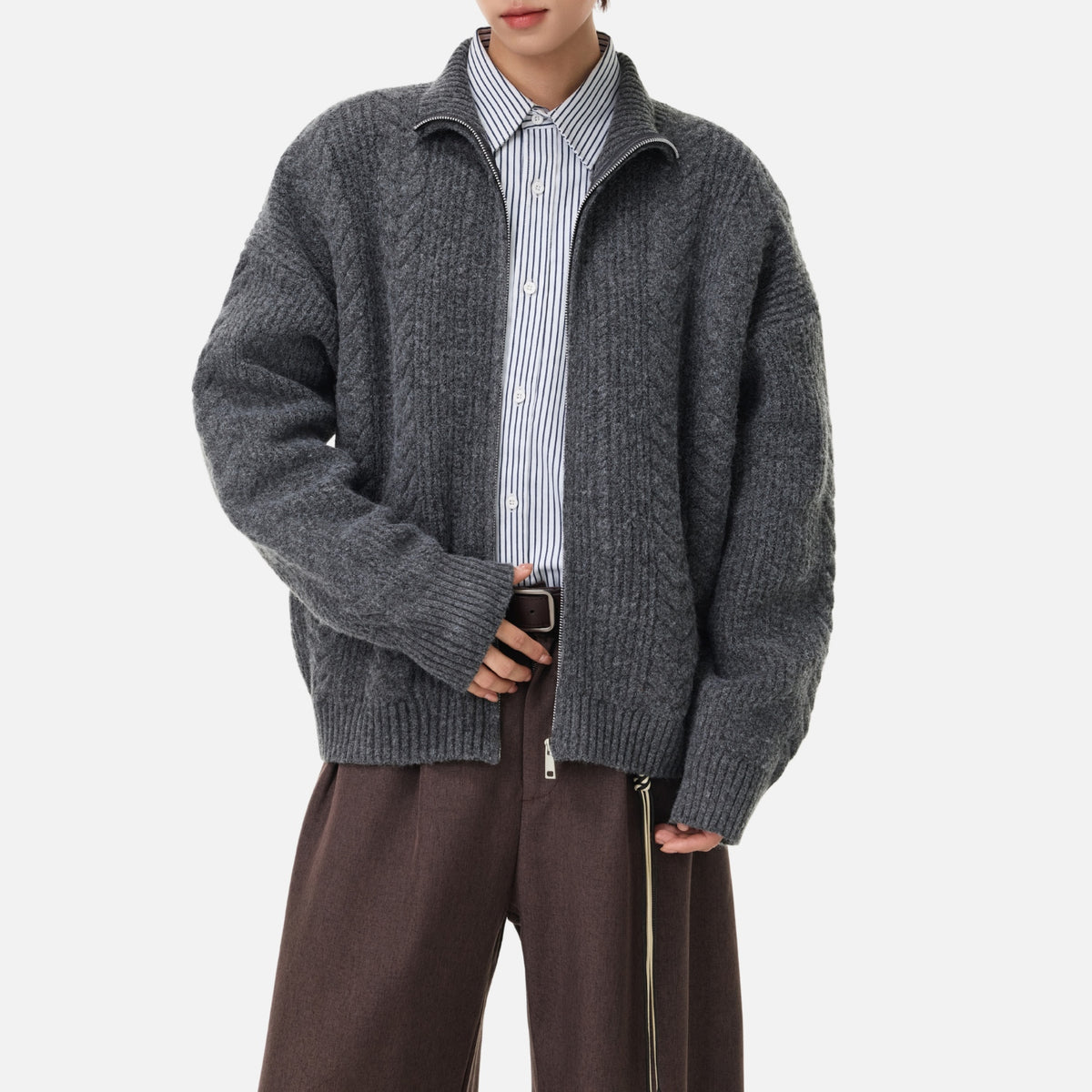 Vintage Cable Knit Zip-Up Sweater