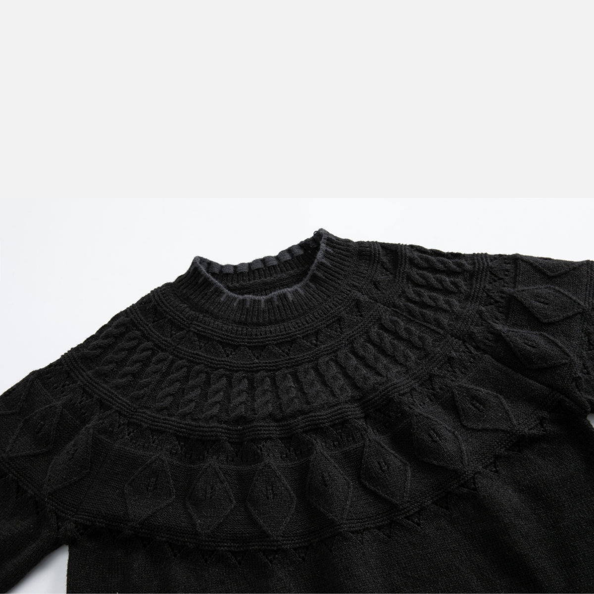 Japanese Vintage Contrast-Collar Cable Knit Sweater