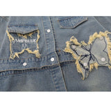 Distressed Denim Butterfly Embroidered Jacket