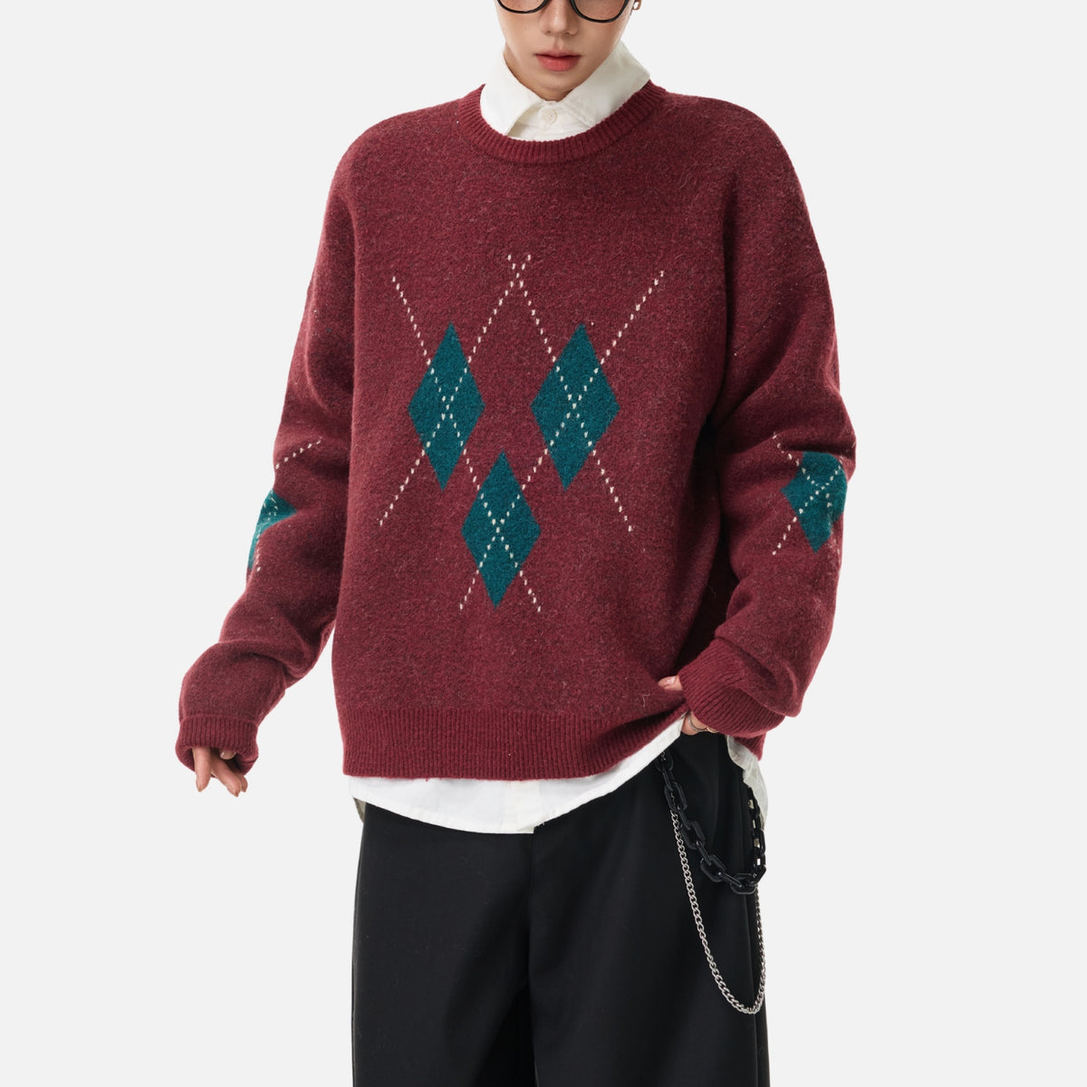 Vintage Diamond Colorblock Crewneck Sweater