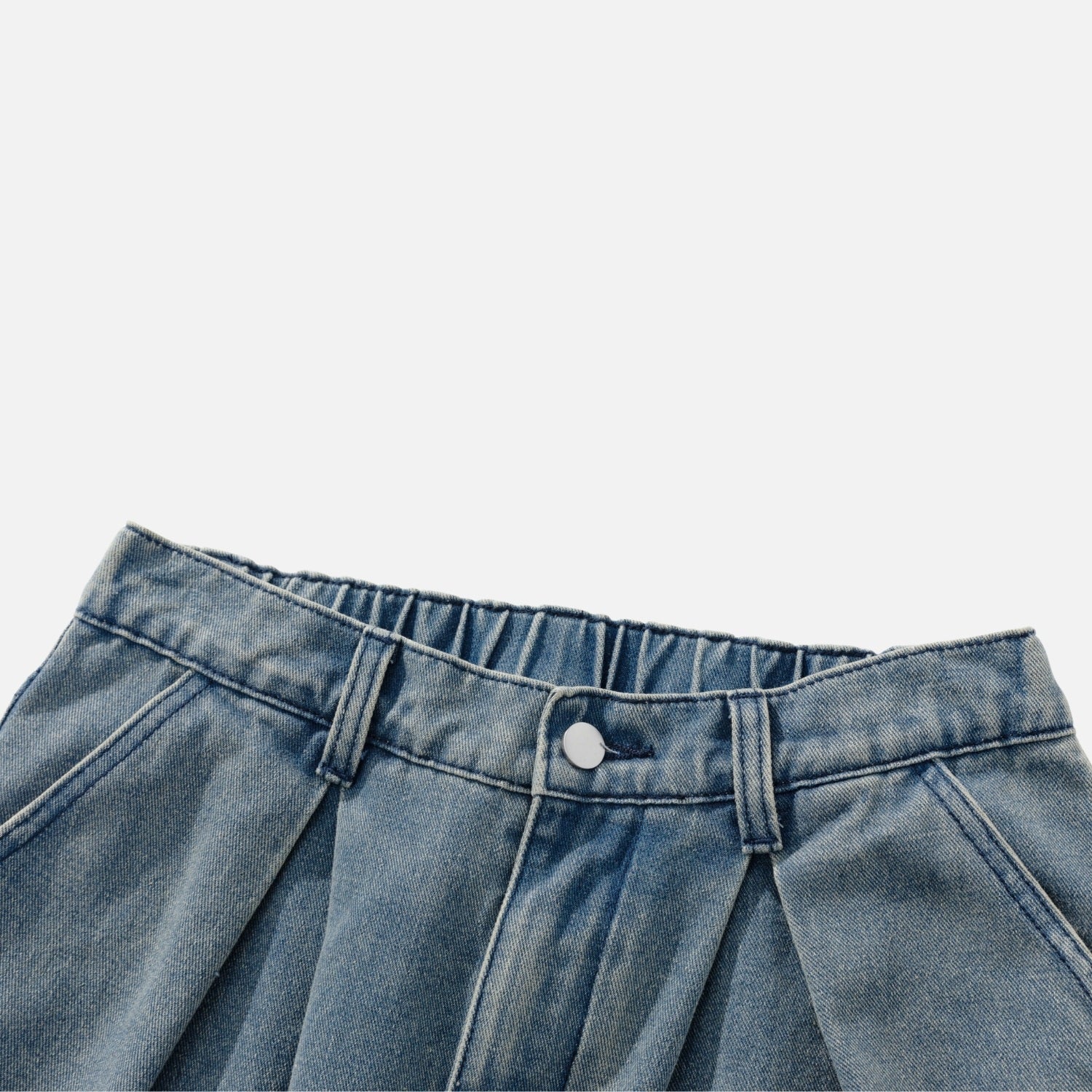 Split-Pleated Washed Vintage Jeans