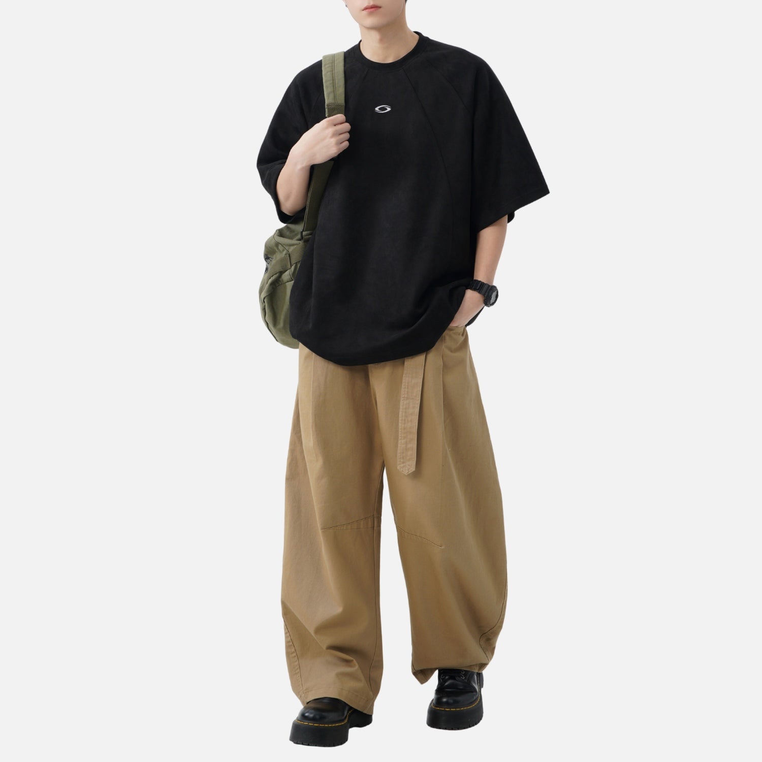 Paneled Faux Suede Short Sleeve Tee