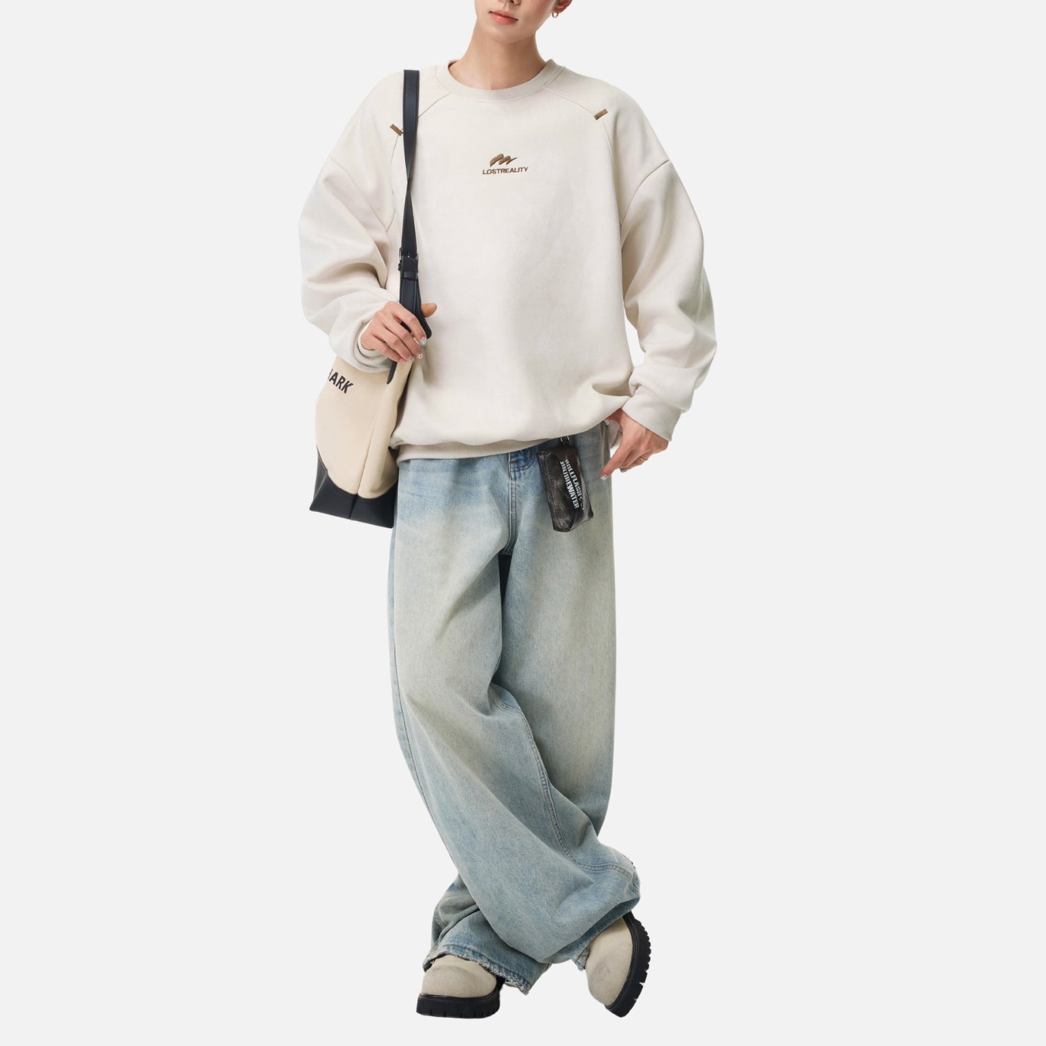 Suede-Texture Embroidered Sweatshirt