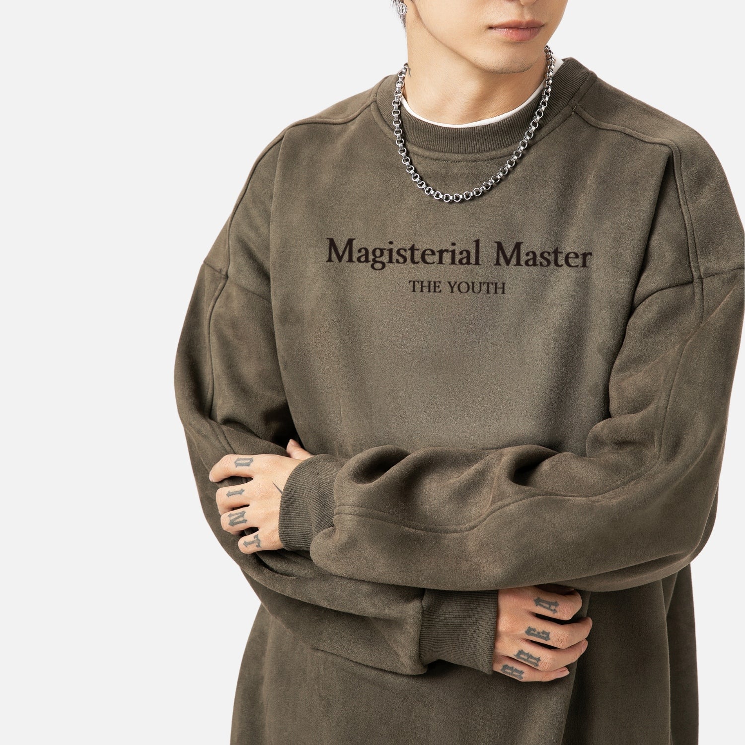 Vintage Suede-Look Crewneck Sweatshirt