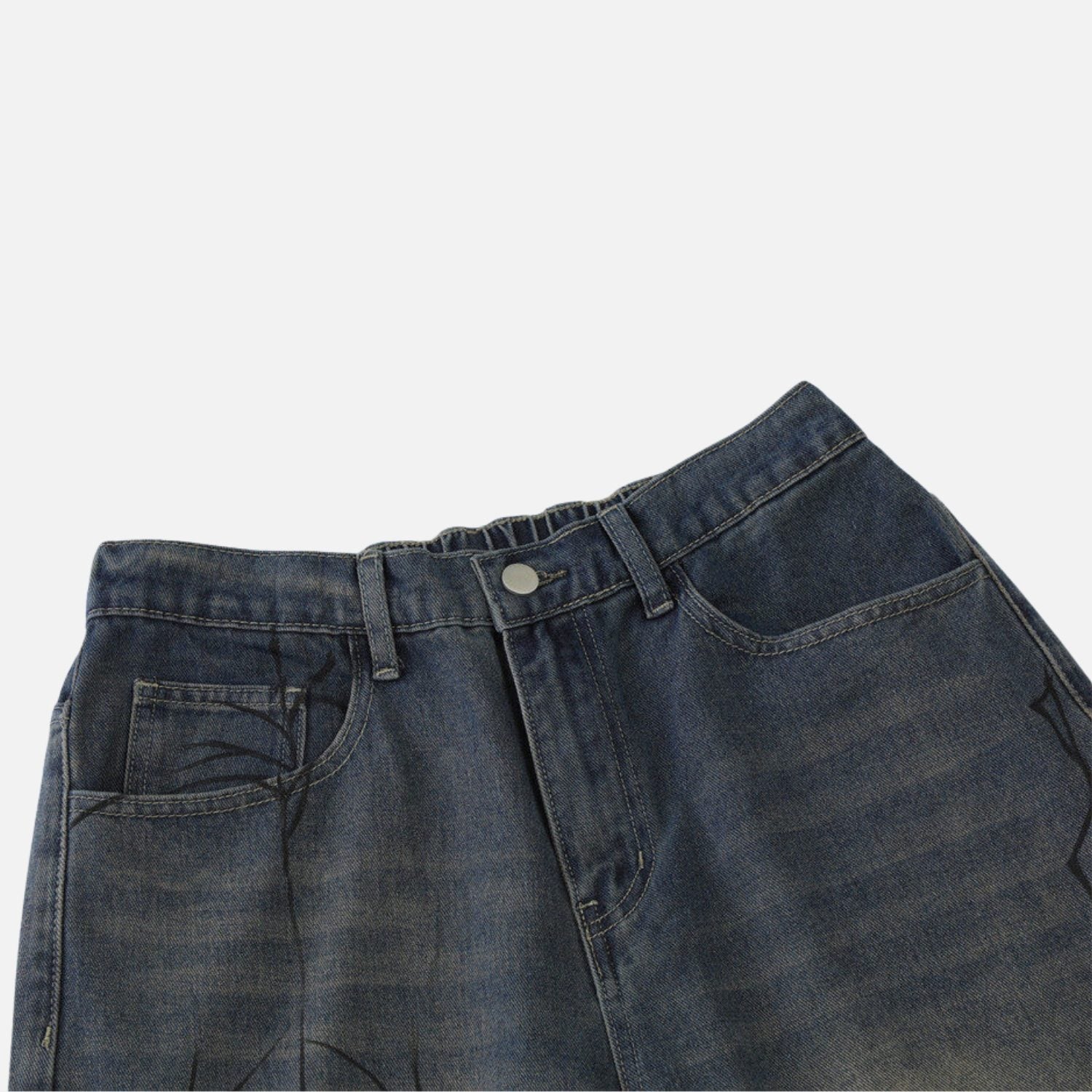 Spider Graphic Washed Denim Shorts