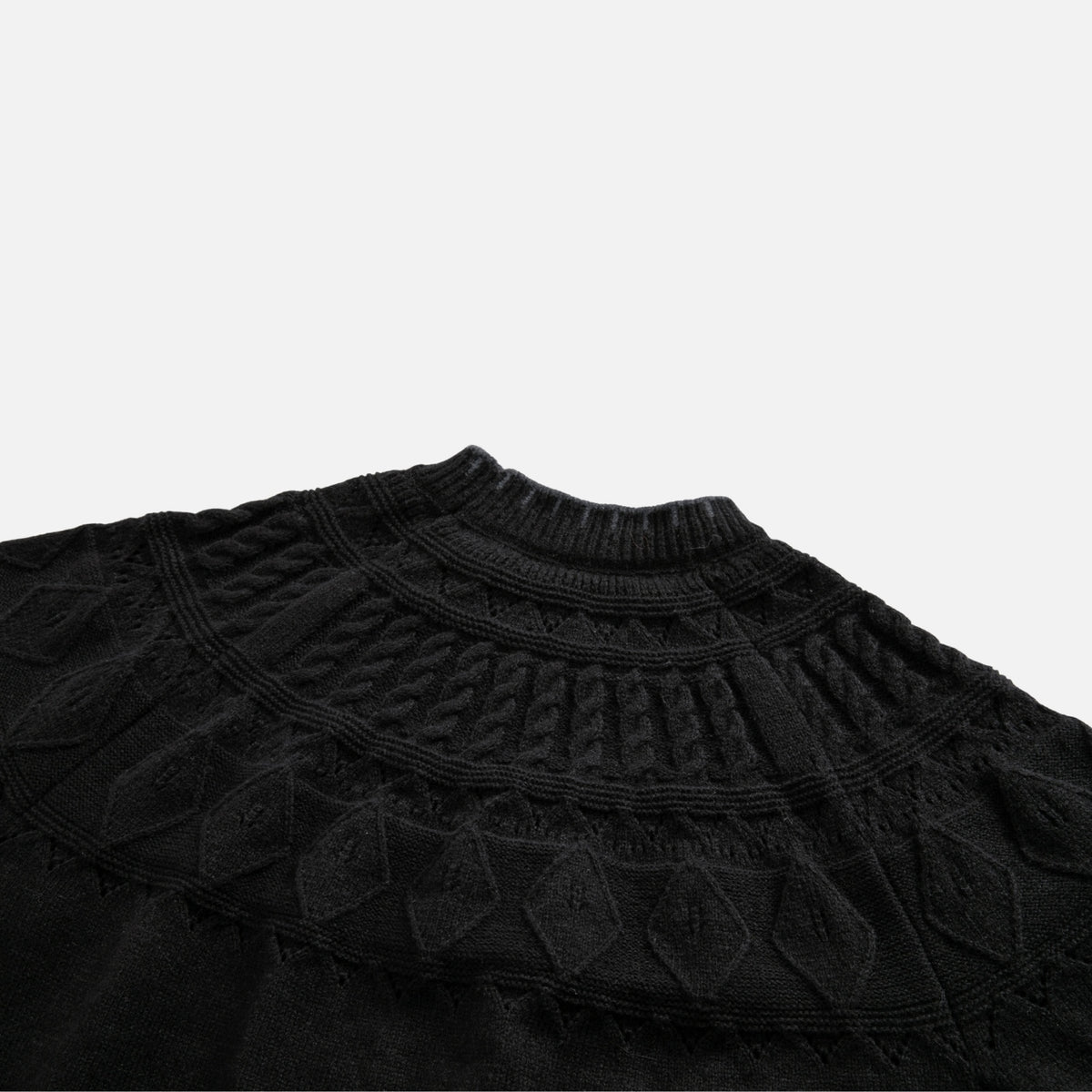 Japanese Vintage Contrast-Collar Cable Knit Sweater