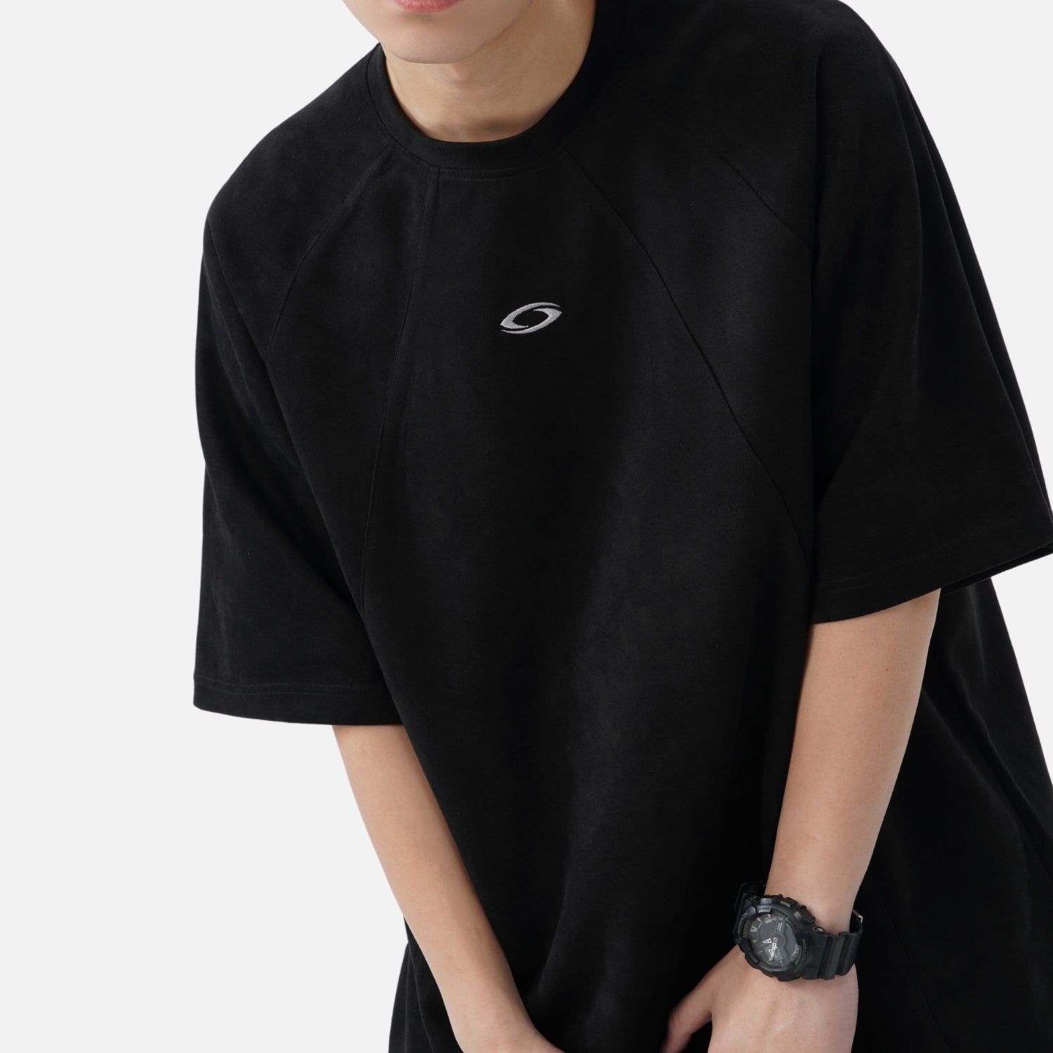 Paneled Faux Suede Short Sleeve Tee