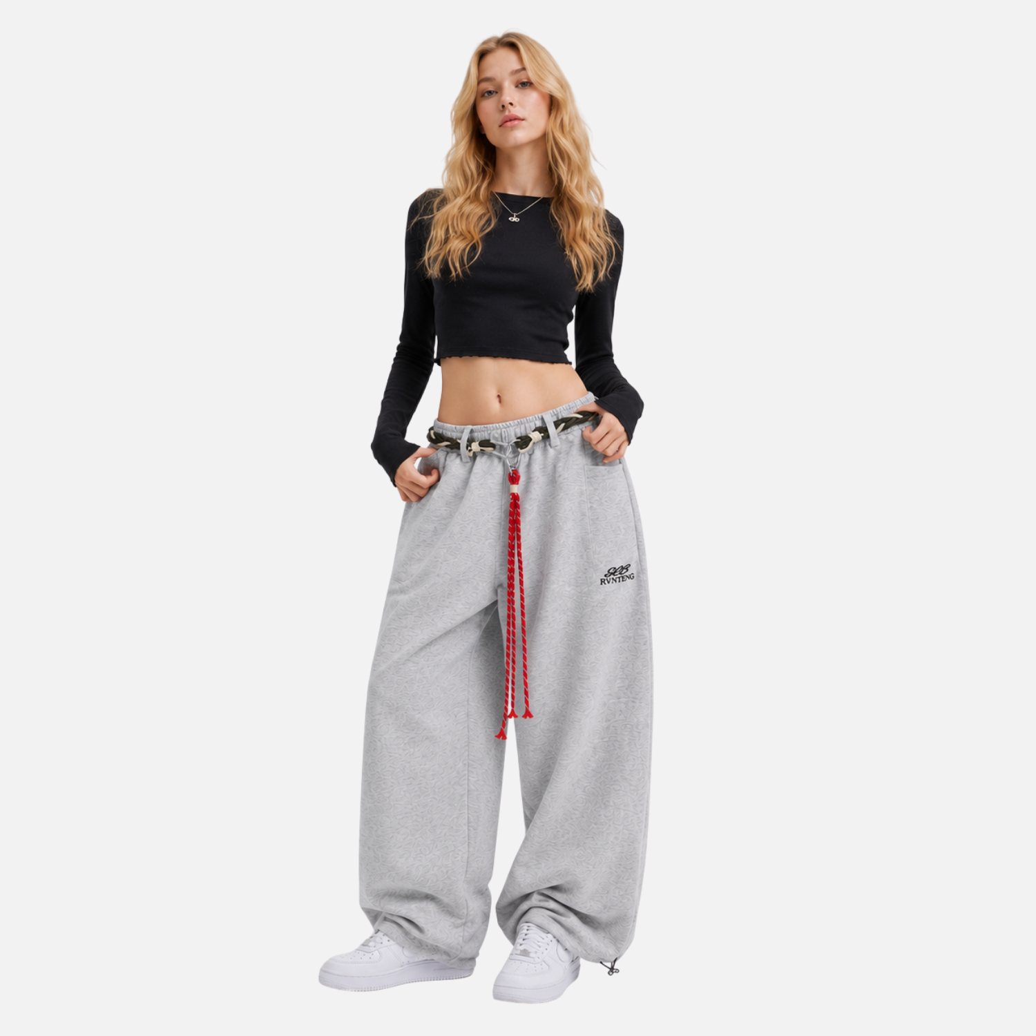Woven Belt Baggy Pants