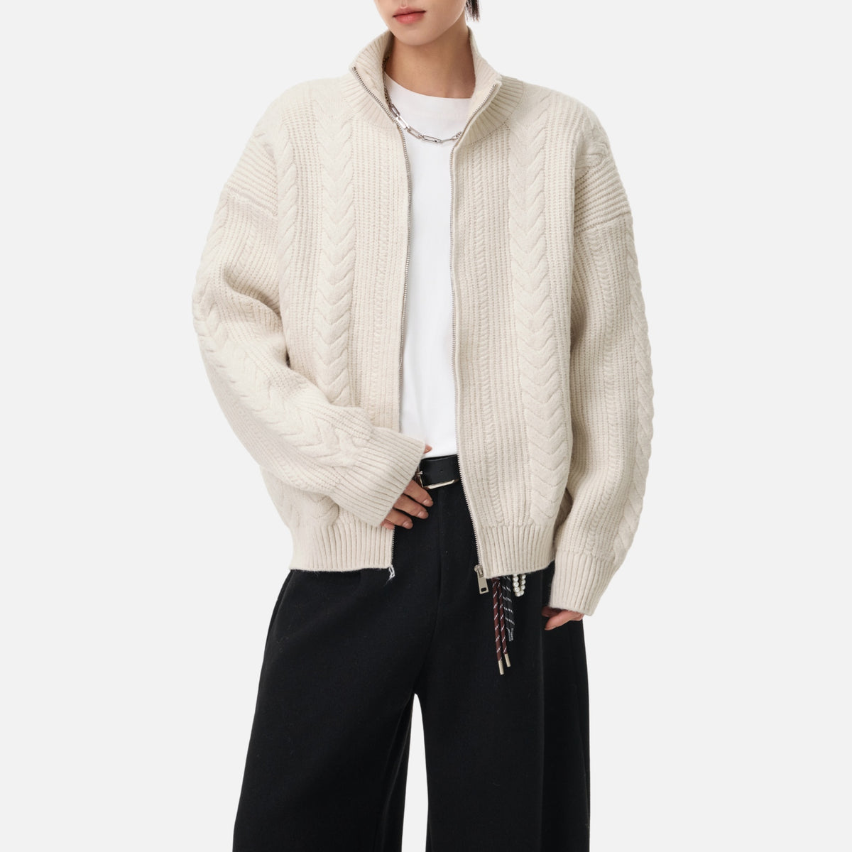 Vintage Cable Knit Zip-Up Sweater
