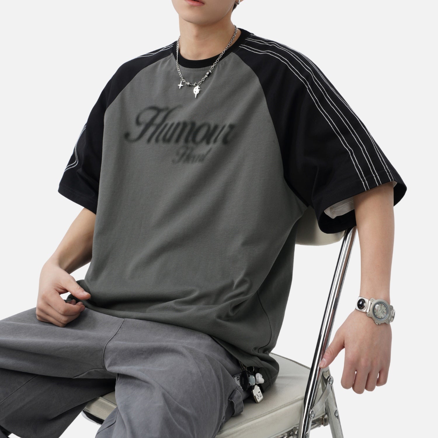 Contrast-Stitch Raglan Tee