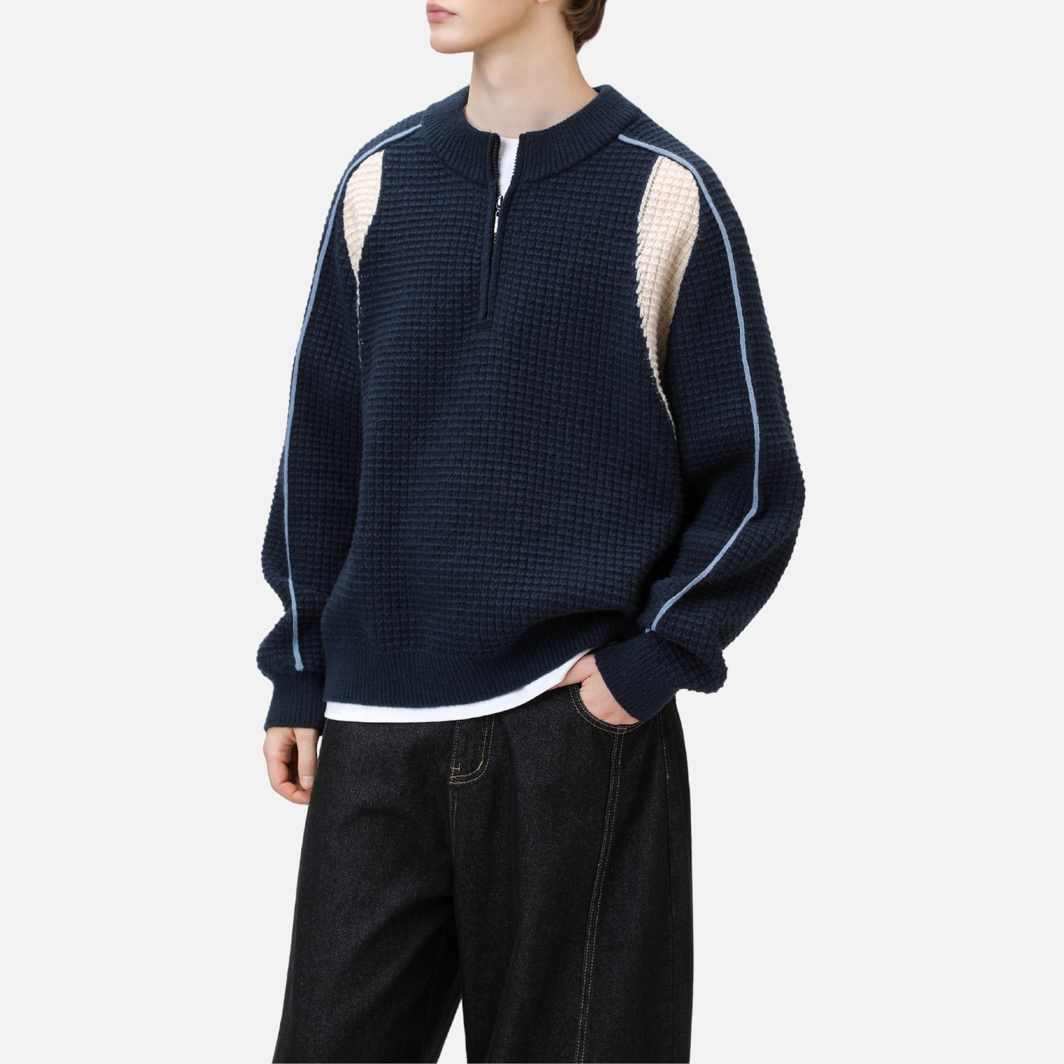 Textured Half-Zip Knit Sweatshirts