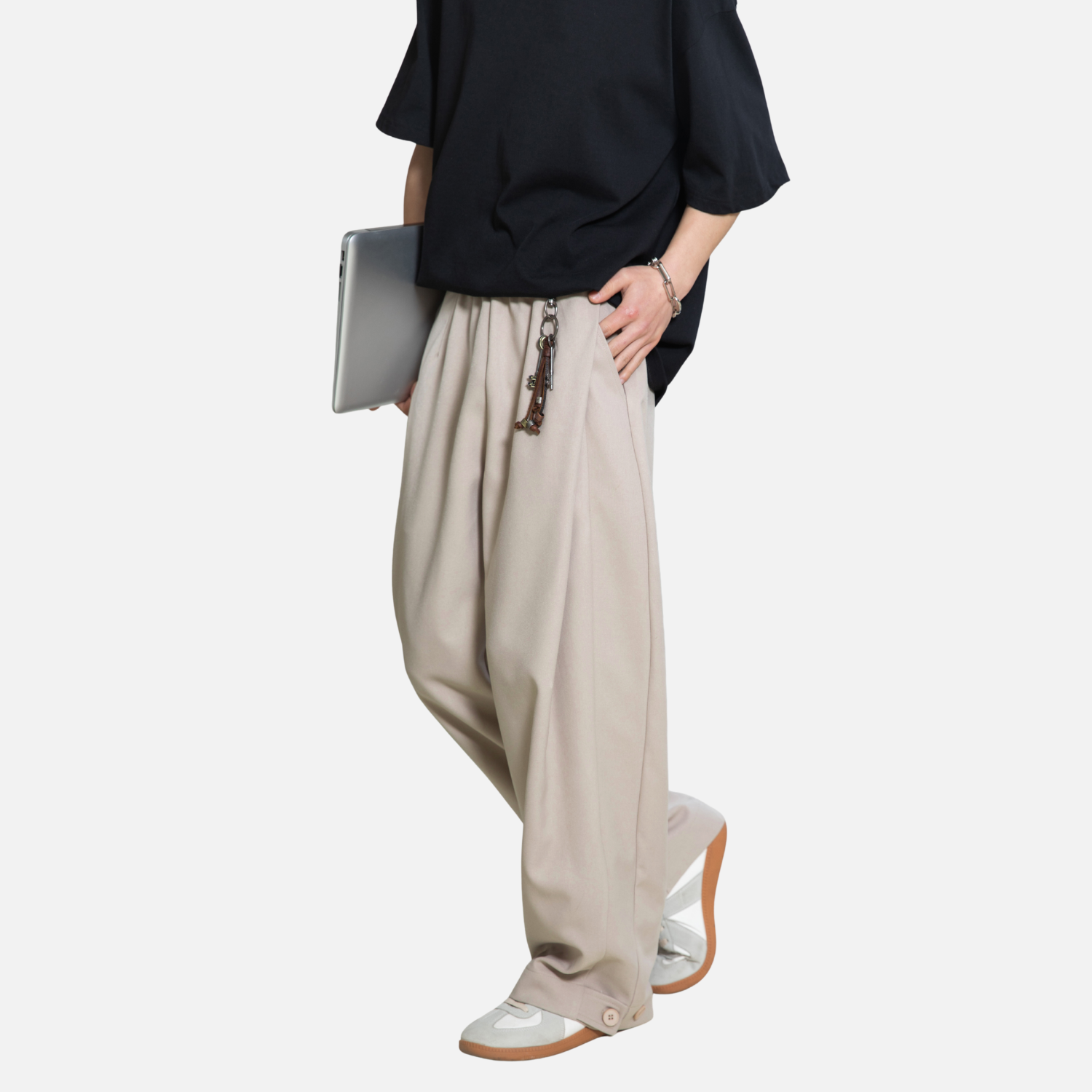 Draped Pleated Straight-Leg Trousers