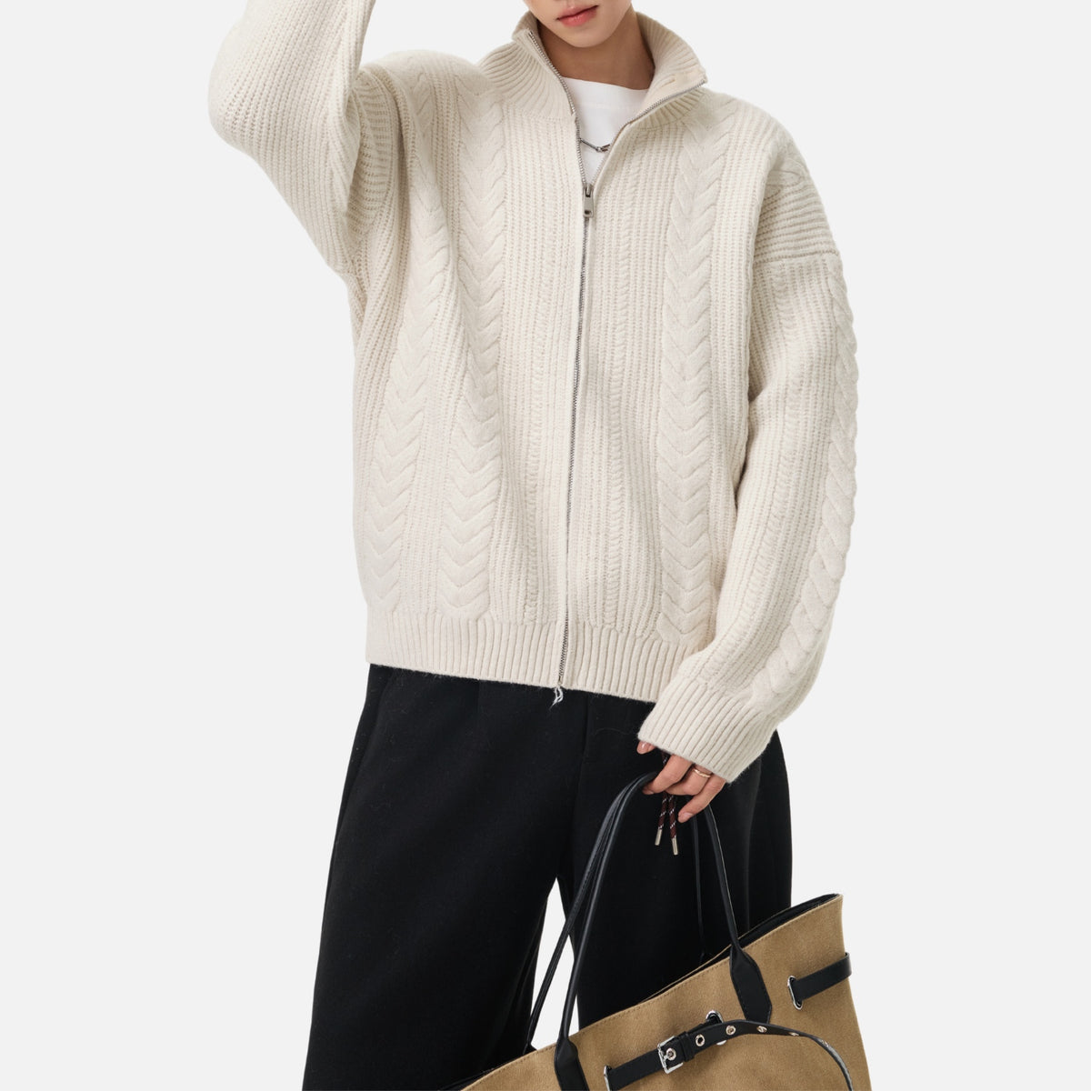 Vintage Cable Knit Zip-Up Sweater