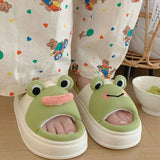 Cute Frog Design Linen Slippers