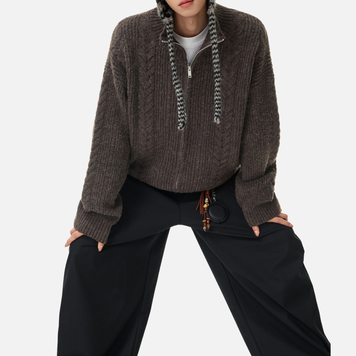 Vintage Cable Knit Zip-Up Sweater