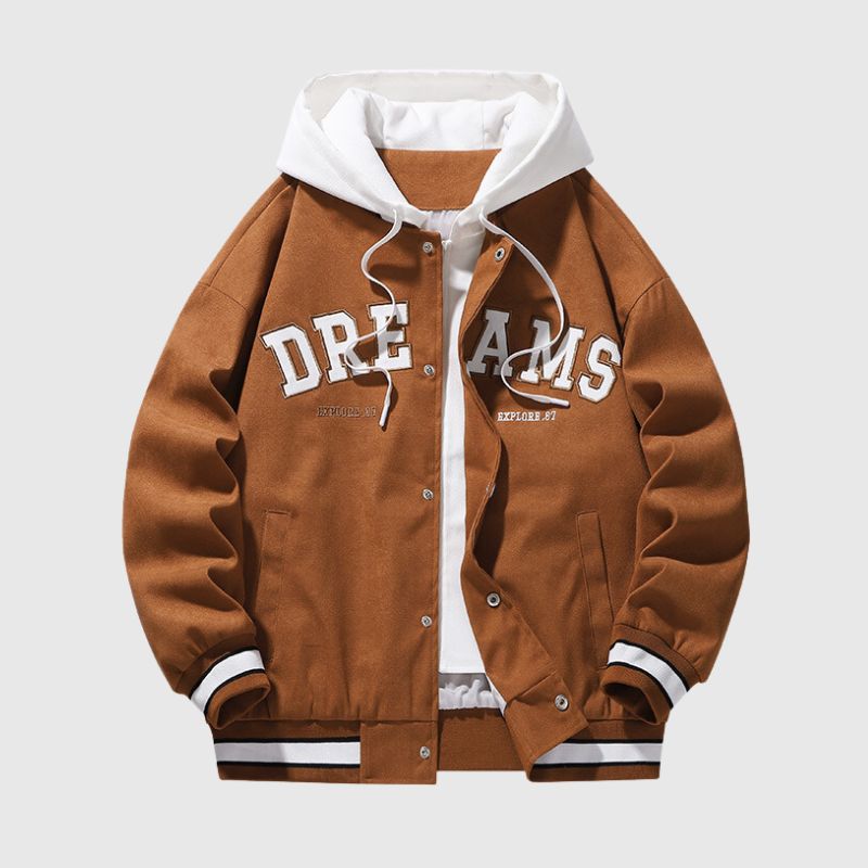 Faux Two-Piece Hooded Baseball Jacket