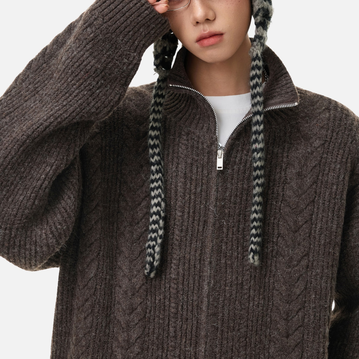 Vintage Cable Knit Zip-Up Sweater