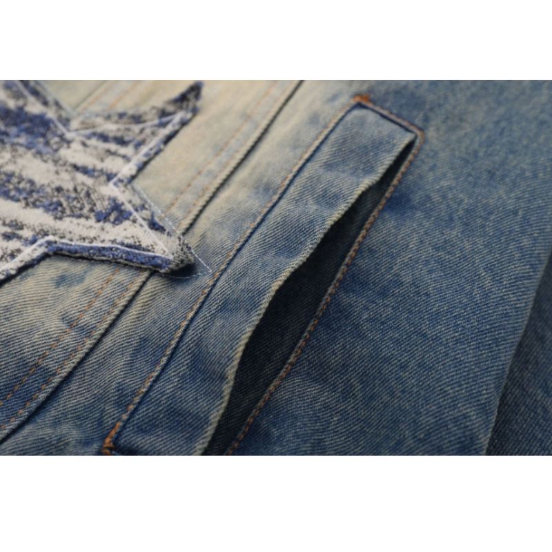 Chaqueta vaquera bordada con patchwork de estrellas retro