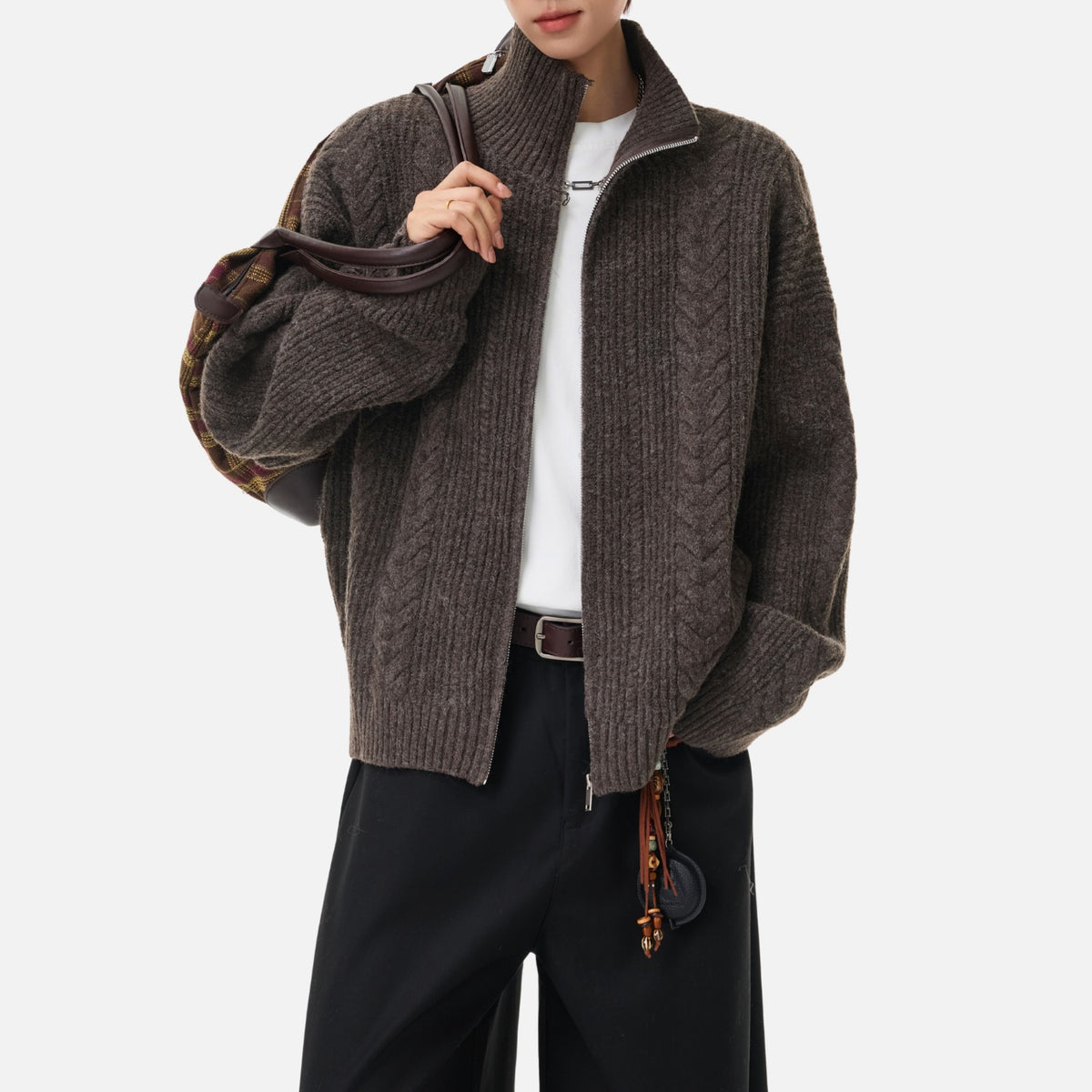 Vintage Cable Knit Zip-Up Sweater