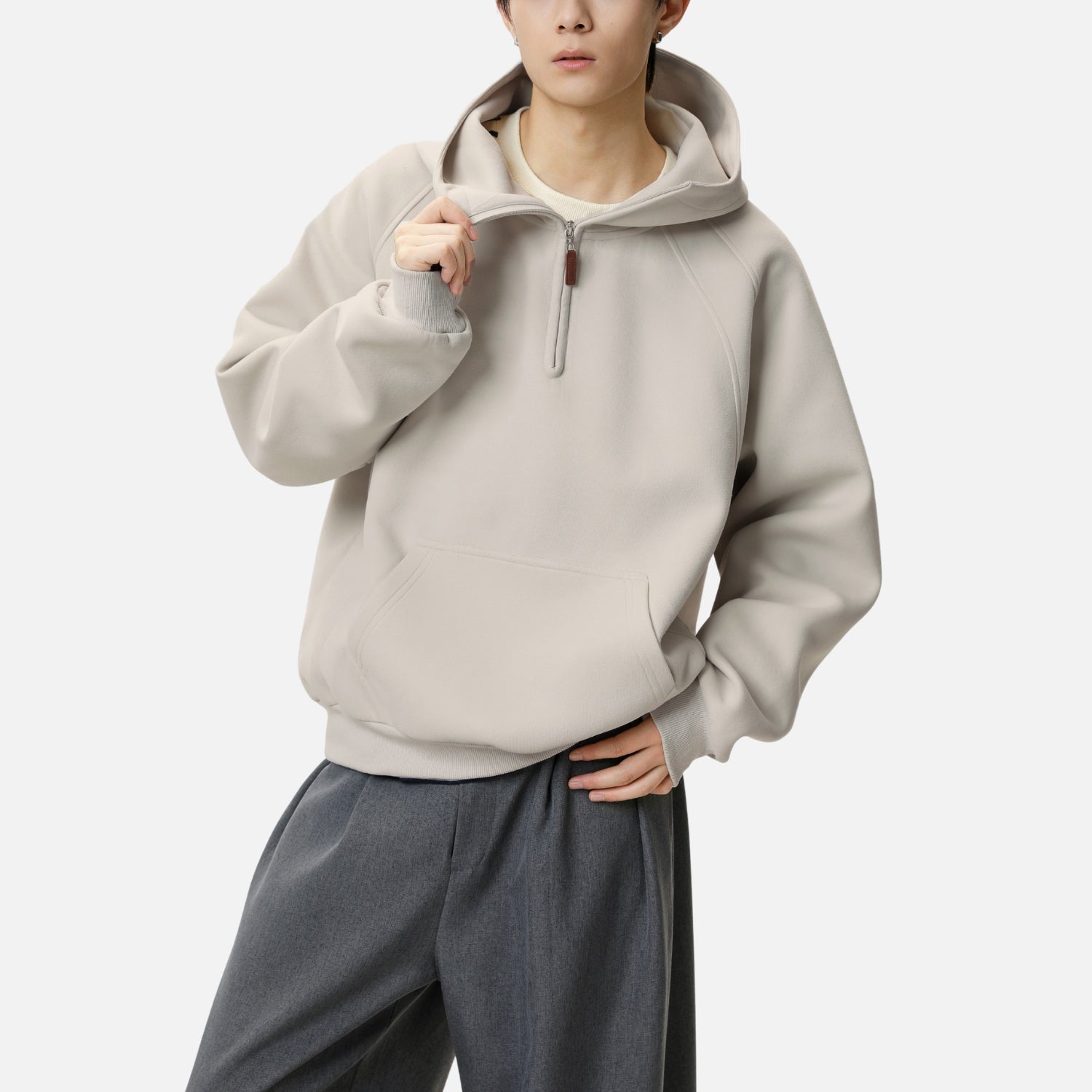 Structured Paneled Hooded Sweatshirt