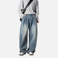 Split-Pleated Washed Vintage Jeans