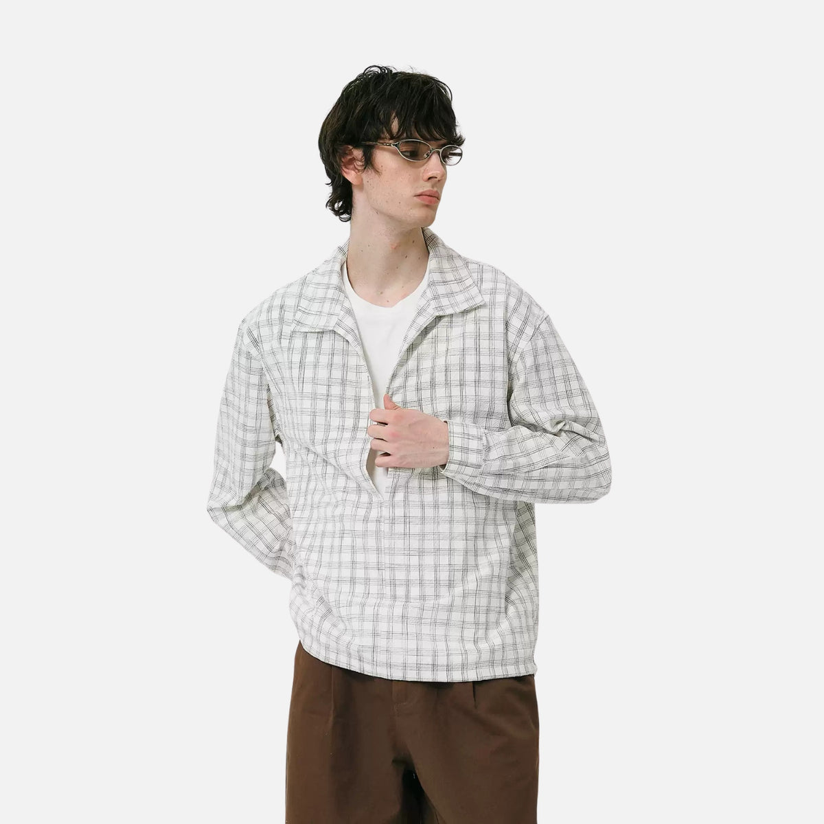 Pullover-Hemd mit Seersucker-Karo in Lagen-Optik