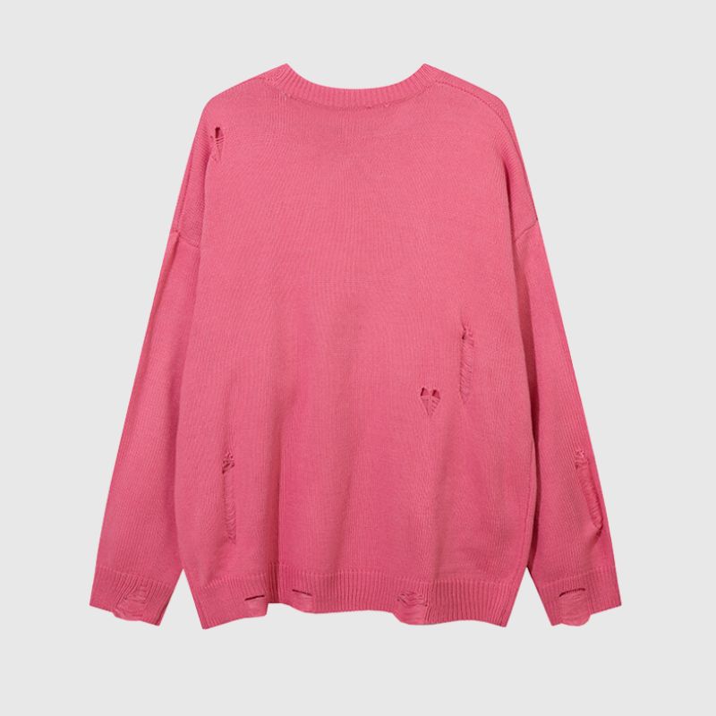 Trendy Heart-Embossed Loose Knit Sweater