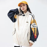 Relaxed Fit Stand Collar Color-Block Jacket