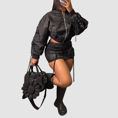 Heavy Weight Strappy Jacket & Mini Skirt Set