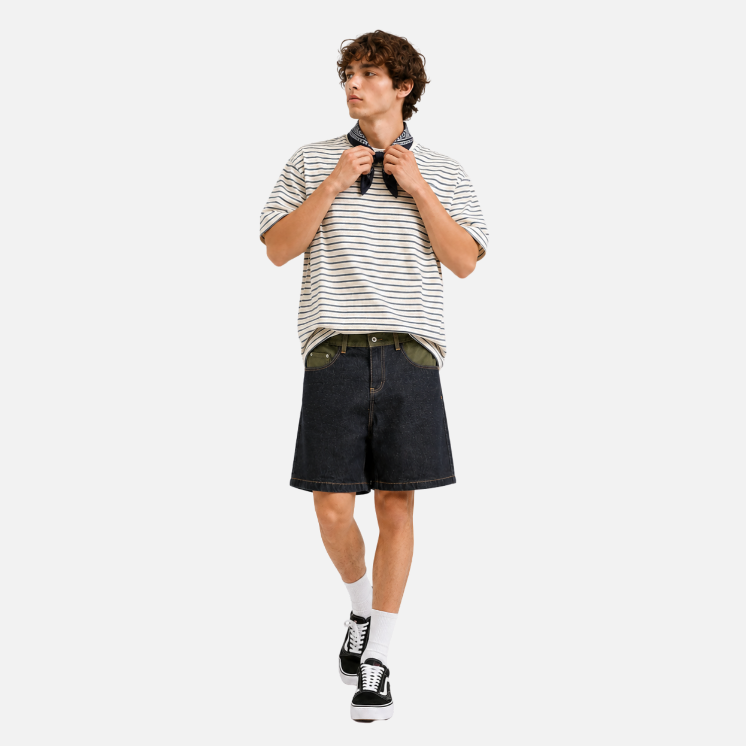Shorts in denim con blocco di colore